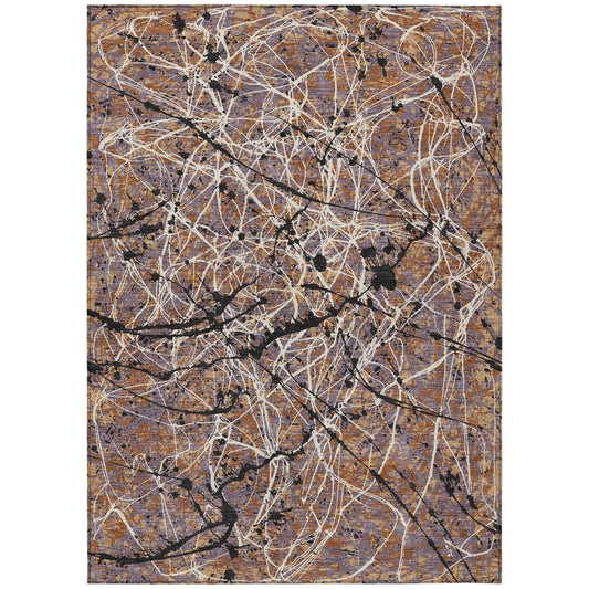 9' X 12' Rust Black And Ivory Abstract Washable Indoor Outdoor Area Rug