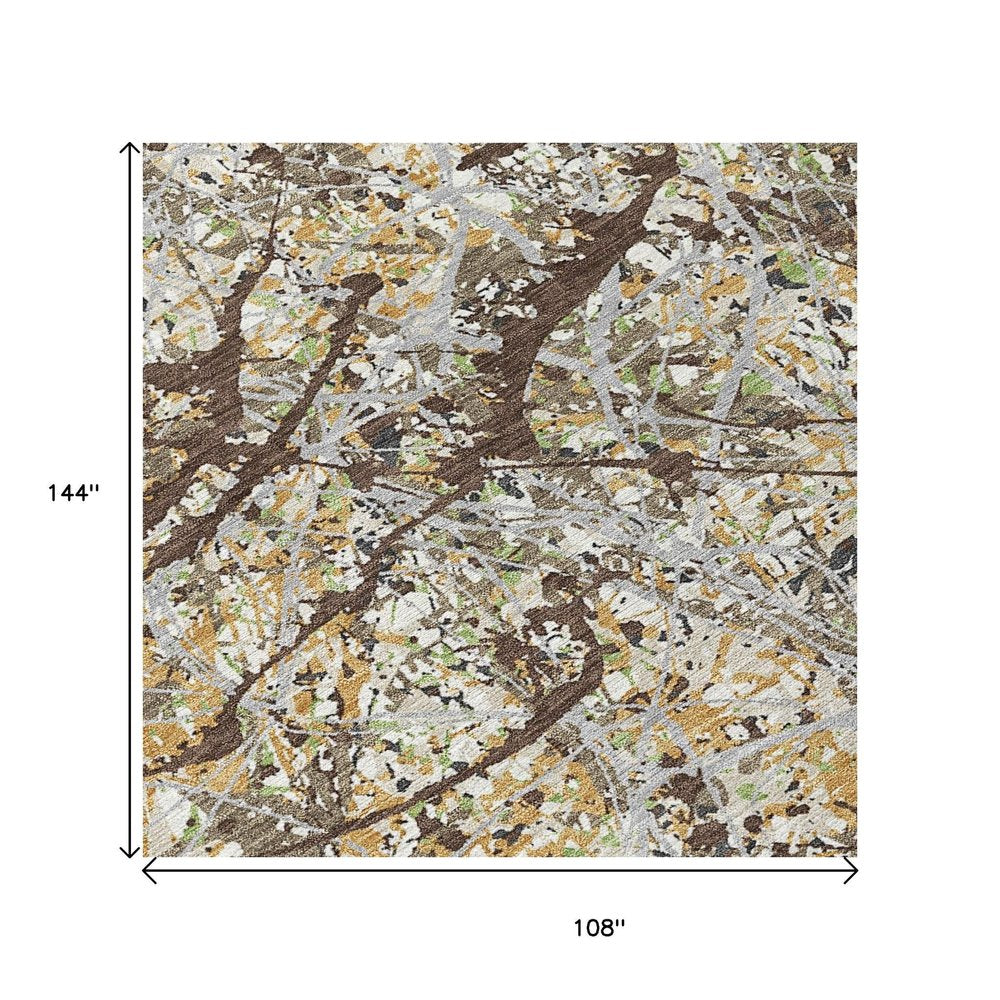 9' X 12' Taupe Beige And Brown Abstract Washable Indoor Outdoor Area Rug