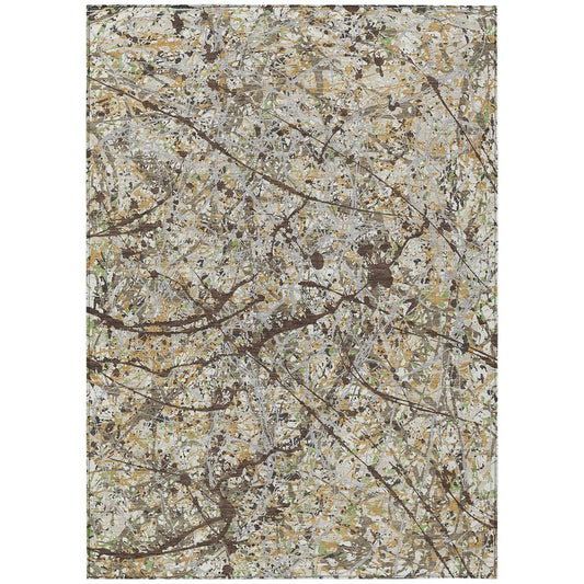 9' X 12' Taupe Beige And Brown Abstract Washable Indoor Outdoor Area Rug