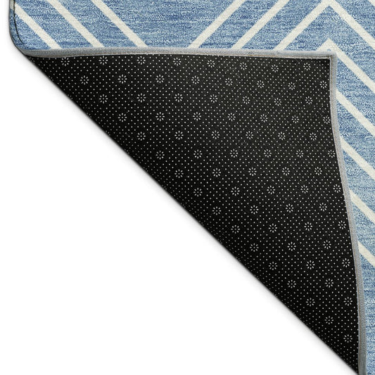 10' X 14' Blue And Ivory Geometric Washable Indoor Outdoor Area Rug