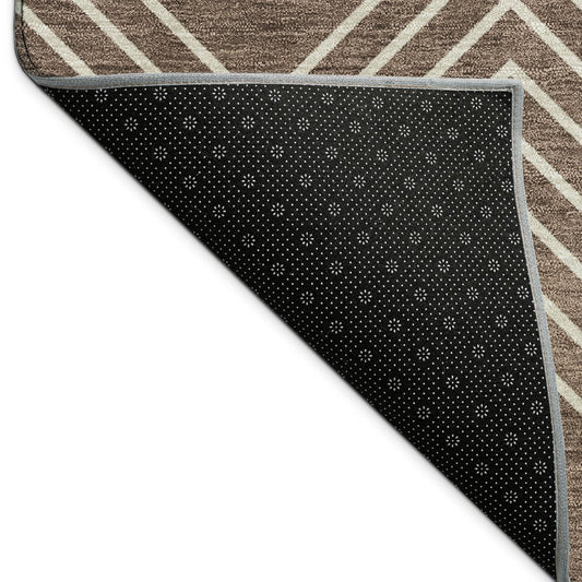 9' X 12' Brown And Ivory Geometric Washable Indoor Outdoor Area Rug