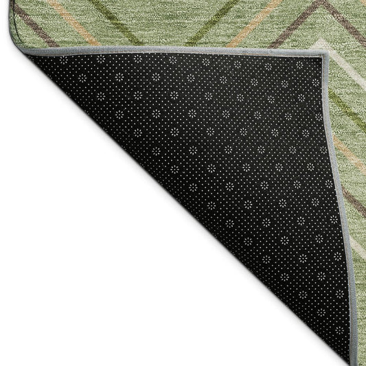 10' X 14' Green Ivory And Brown Geometric Washable Indoor Outdoor Area Rug