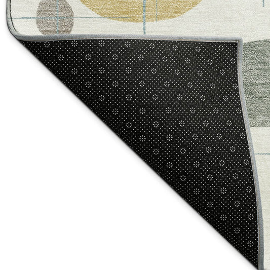 9' X 12' Ivory Blue And Green Geometric Washable Indoor Outdoor Area Rug