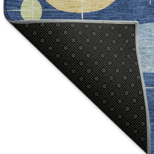 9' X 12' Navy Blue Ivory And Brown Geometric Washable Indoor Outdoor Area Rug