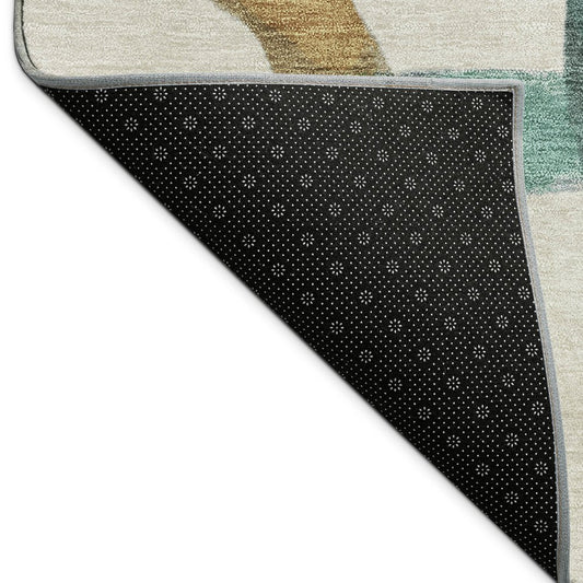10' X 14' Beige Blue And Green Abstract Washable Indoor Outdoor Area Rug