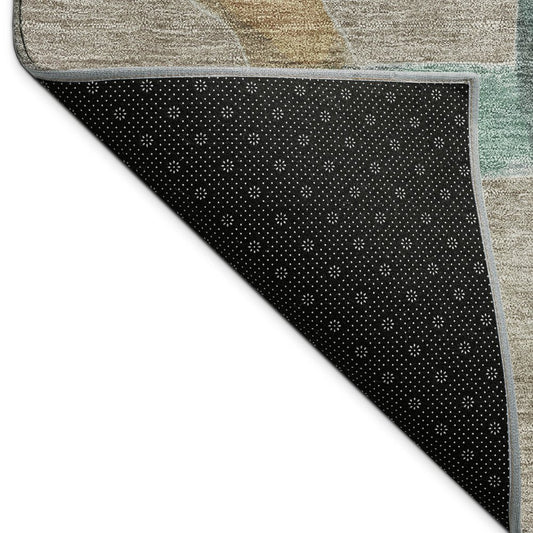 9' X 12' Taupe Blue And Copper Abstract Washable Indoor Outdoor Area Rug