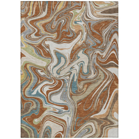 9' X 12' Rust Ivory And Gray Abstract Washable Indoor Outdoor Area Rug