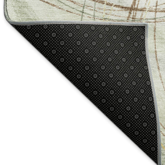 10' X 14' Artichoke Green Ivory And Brown Abstract Washable Indoor Outdoor Area Rug