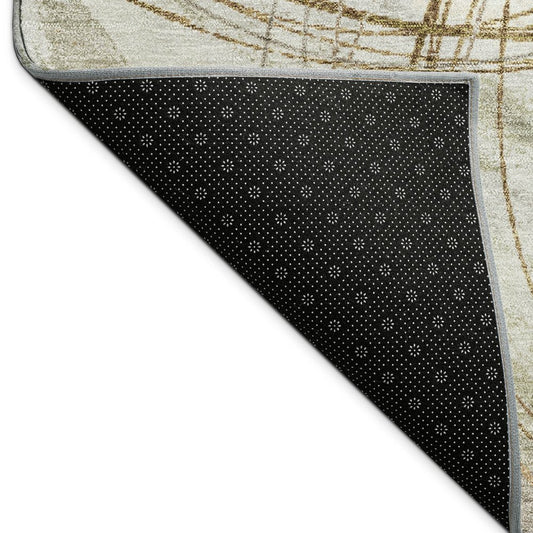 9' X 12' Khaki Ivory And Brown Abstract Washable Indoor Outdoor Area Rug