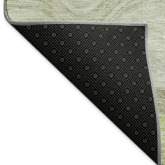 10' X 14' Artichoke Green Taupe And Beige Striped Washable Indoor Outdoor Area Rug