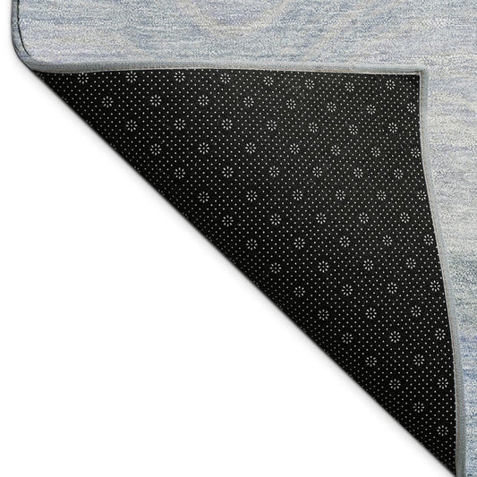 10' X 14' Denim Blue Ivory And Gray Striped Washable Indoor Outdoor Area Rug
