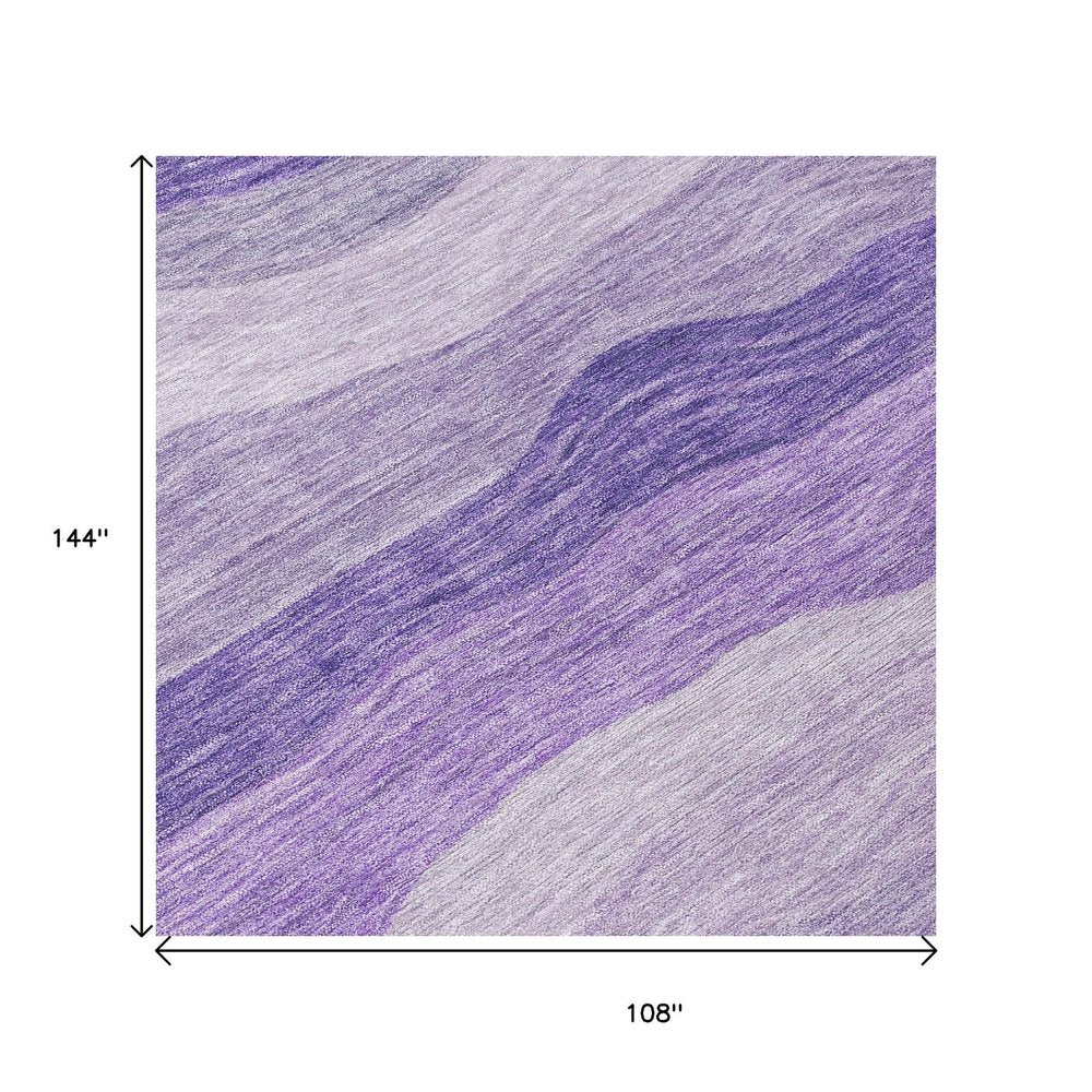 9' X 12' Purple And Plum Striped Washable Indoor Outdoor Area Rug