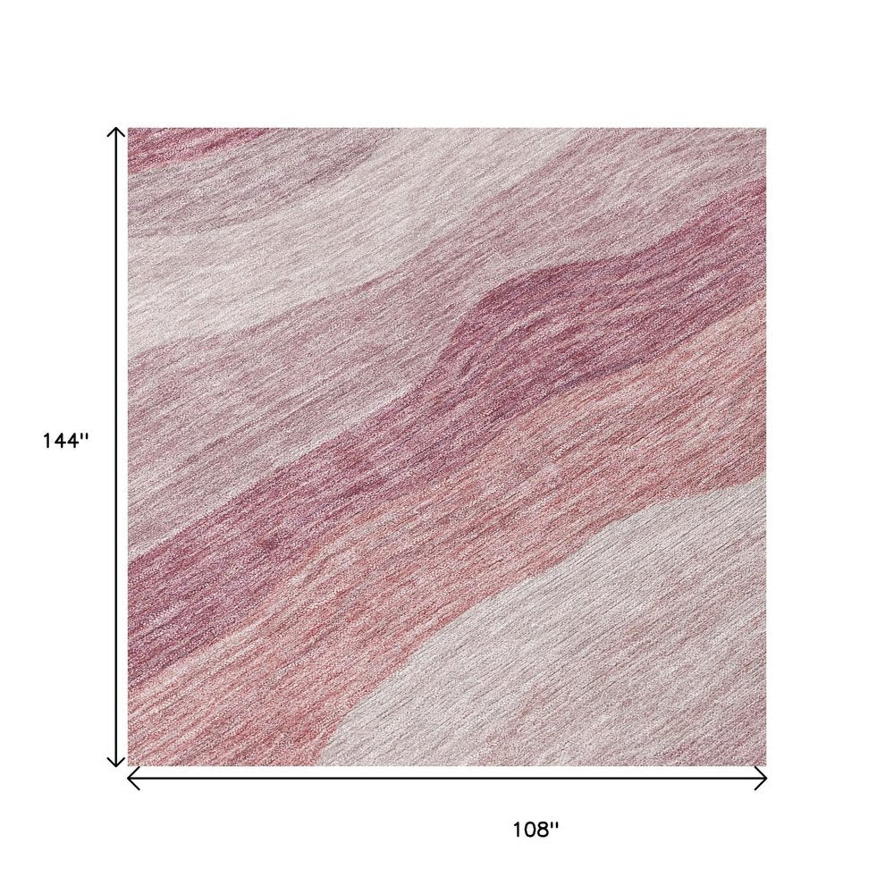 9' X 12' Salmon Peach And Beige Striped Washable Indoor Outdoor Area Rug