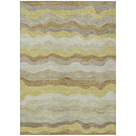 9' X 12' Wheat Khaki And Beige Striped Washable Indoor Outdoor Area Rug