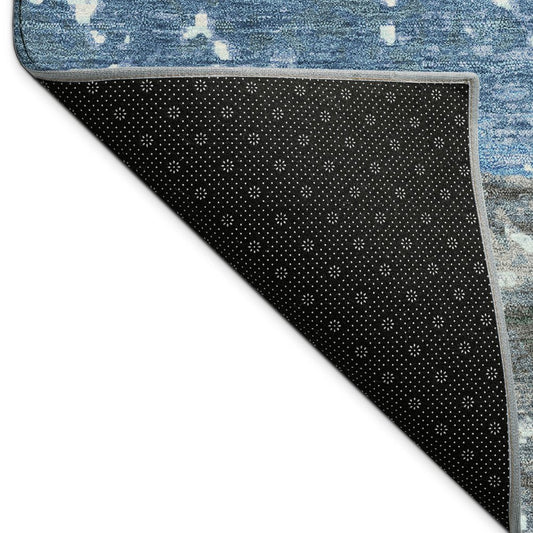 10' X 14' Blue Ivory And Brown Striped Washable Indoor Outdoor Area Rug