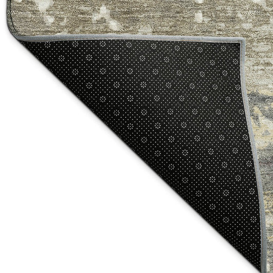 9' X 12' Taupe Copper And Ivory Striped Washable Indoor Outdoor Area Rug