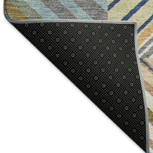 9' X 12' Beige Brown And Blue Patchwork Washable Indoor Outdoor Area Rug