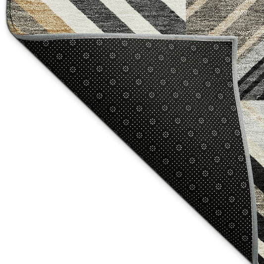 9' X 12' Black Gray And Khaki Patchwork Washable Indoor Outdoor Area Rug