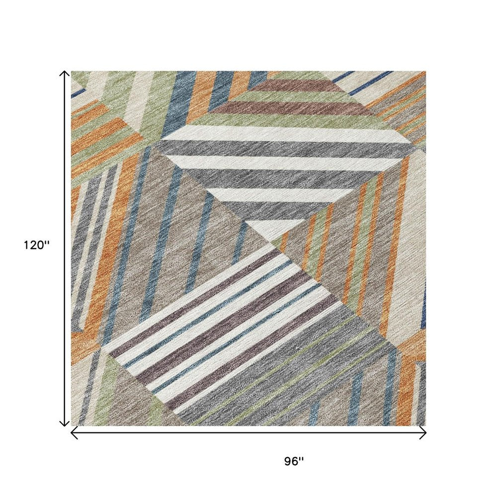8' X 10' Copper Ivory And Blue Patchwork Washable Indoor Outdoor Area Rug