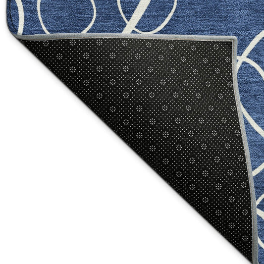 9' X 12' Navy Blue And Ivory Geometric Washable Indoor Outdoor Area Rug