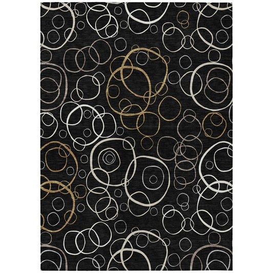 10' X 14' Black Ivory And Brown Geometric Washable Indoor Outdoor Area Rug