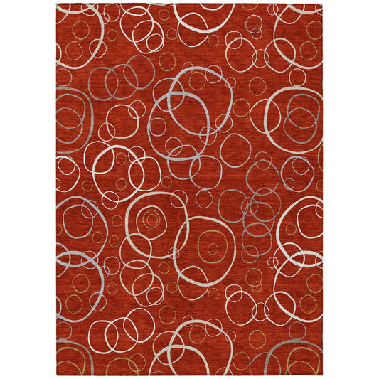 9' X 12' Red And Ivory Geometric Washable Indoor Outdoor Area Rug