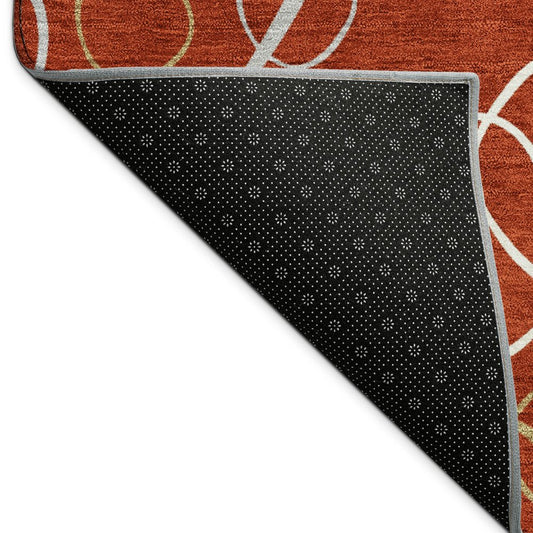 9' X 12' Red And Ivory Geometric Washable Indoor Outdoor Area Rug