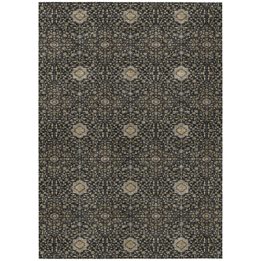 10' X 14' Black Brown And Gray Oriental Washable Indoor Outdoor Area Rug