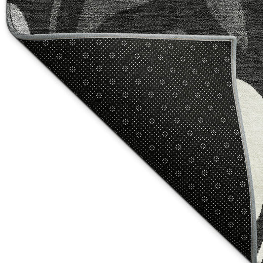 10' X 14' Black Gray And Ivory Botanical Leaves Washable Indoor Outdoor Area Rug