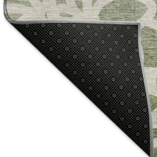 9' X 12' Lime Green And Beige Botanical Leaves Washable Indoor Outdoor Area Rug