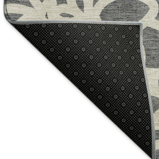 9' X 12' Gray And Ivory Botanical Leaves Washable Indoor Outdoor Area Rug