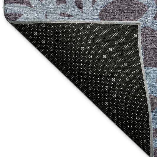 9' X 12' Plum And Blue Botanical Leaves Washable Indoor Outdoor Area Rug