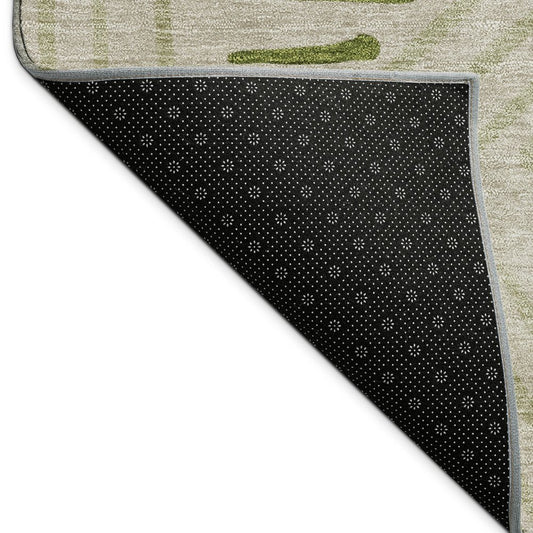 9' X 12' Flax And Sage Geometric Washable Indoor Outdoor Area Rug