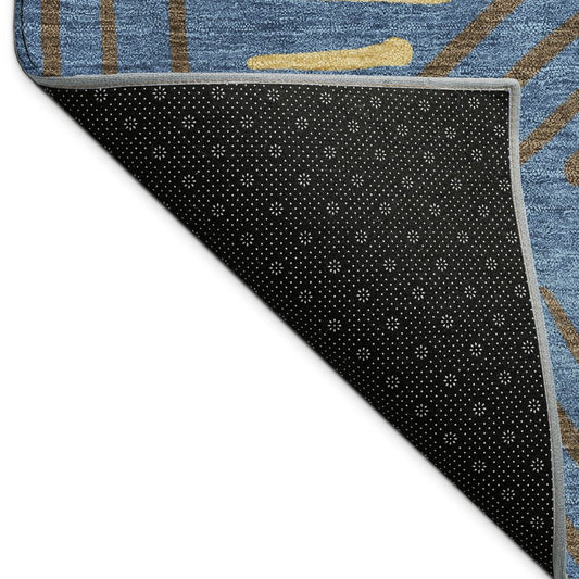 10' X 14' Navy Blue And Gold Geometric Washable Indoor Outdoor Area Rug