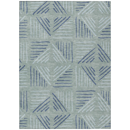 10' X 14' Aqua And Blue Geometric Washable Indoor Outdoor Area Rug