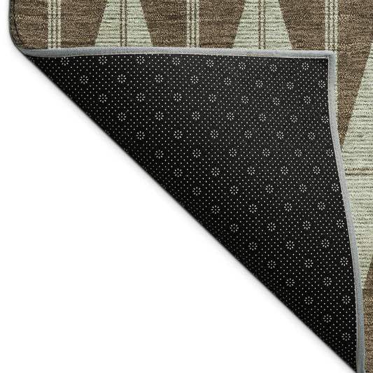 10' X 14' Chocolate And Beige Geometric Washable Indoor Outdoor Area Rug