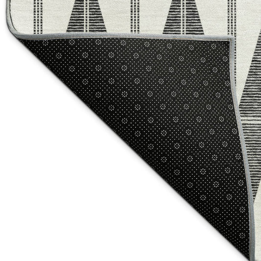 9' X 12' Ivory Gray And Black Geometric Washable Indoor Outdoor Area Rug