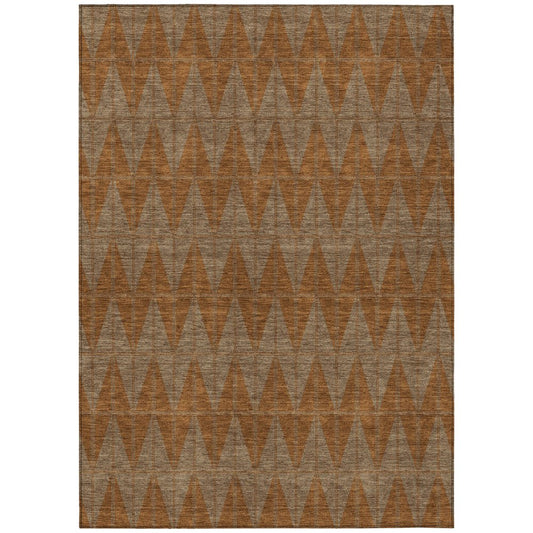 9' X 12' Rust And Beige Geometric Washable Indoor Outdoor Area Rug