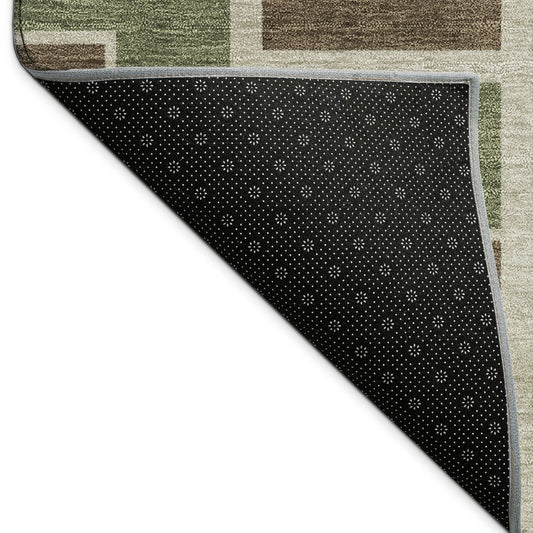 10' X 14' Chocolate Olive Green And Beige Geometric Washable Indoor Outdoor Area Rug