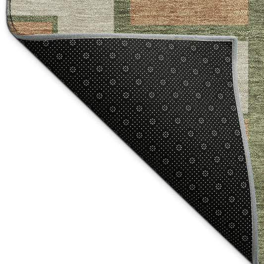 9' X 12' Copper Beige And Olive Green Geometric Washable Indoor Outdoor Area Rug