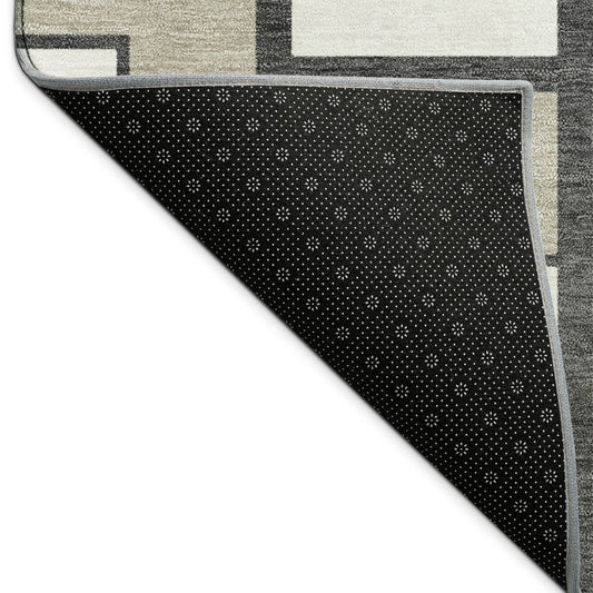 10' X 14' Ivory And Charcoal Geometric Washable Indoor Outdoor Area Rug
