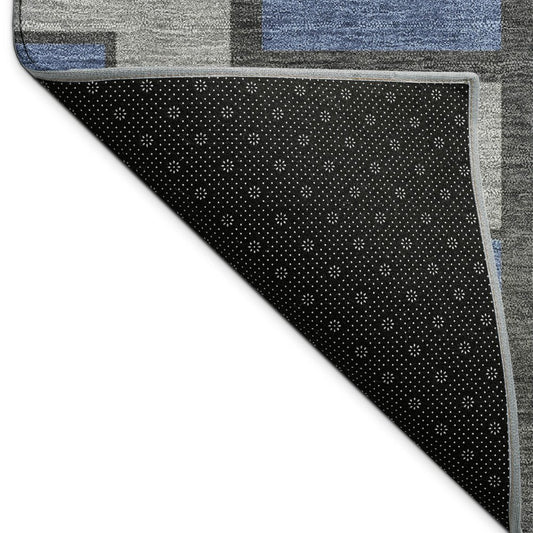 10' X 14' Navy Blue Gray And Charcoal Geometric Washable Indoor Outdoor Area Rug