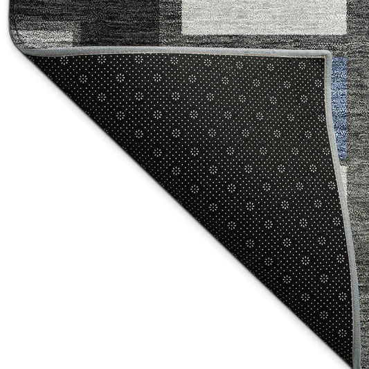 9' X 12' Black Blue And Gray Geometric Washable Indoor Outdoor Area Rug