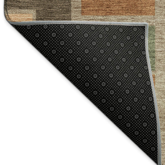 10' X 14' Rust Olive Green And Brown Geometric Washable Indoor Outdoor Area Rug