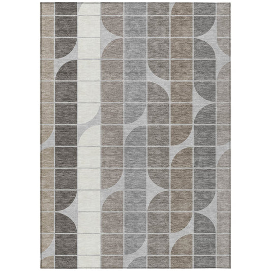 9' X 12' Silver Brown And Gray Geometric Washable Indoor Outdoor Area Rug