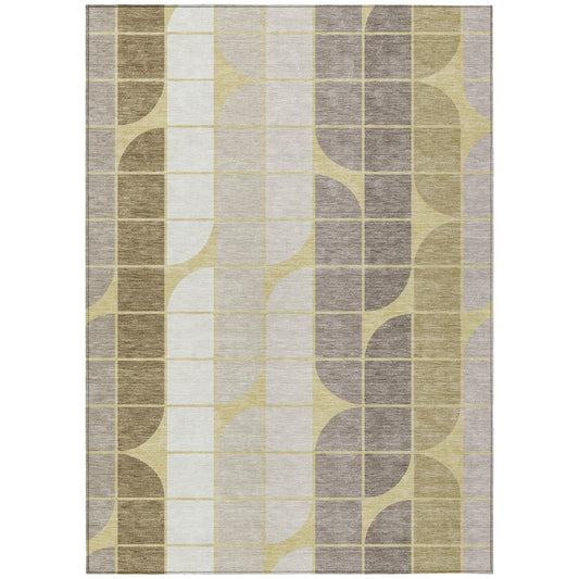 9' X 12' Wheat Ivory And Brown Geometric Washable Indoor Outdoor Area Rug