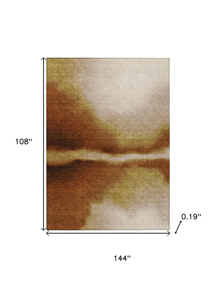 9' X 12' Rust Copper And Beige Abstract Washable Indoor Outdoor Area Rug