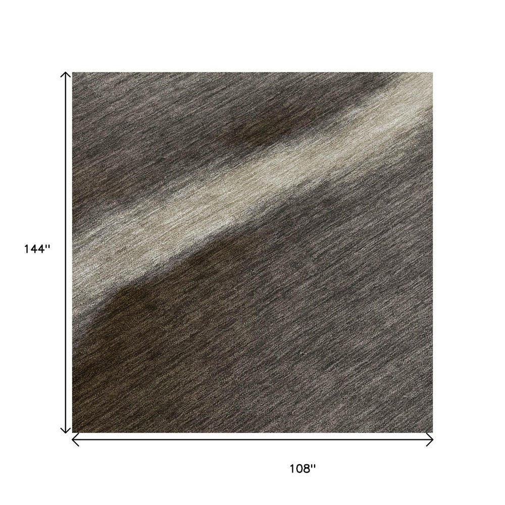 9' X 12' Taupe Beige And Black Abstract Washable Indoor Outdoor Area Rug