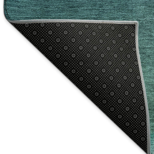 9' X 12' Teal Blue Salmon And Ivory Abstract Washable Indoor Outdoor Area Rug