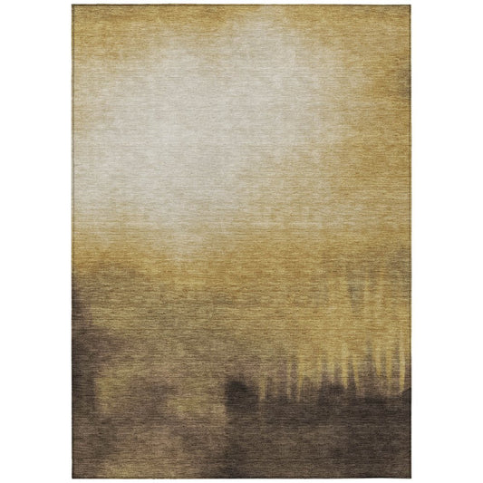 10' X 14' Amber Brown And Ivory Abstract Washable Indoor Outdoor Area Rug